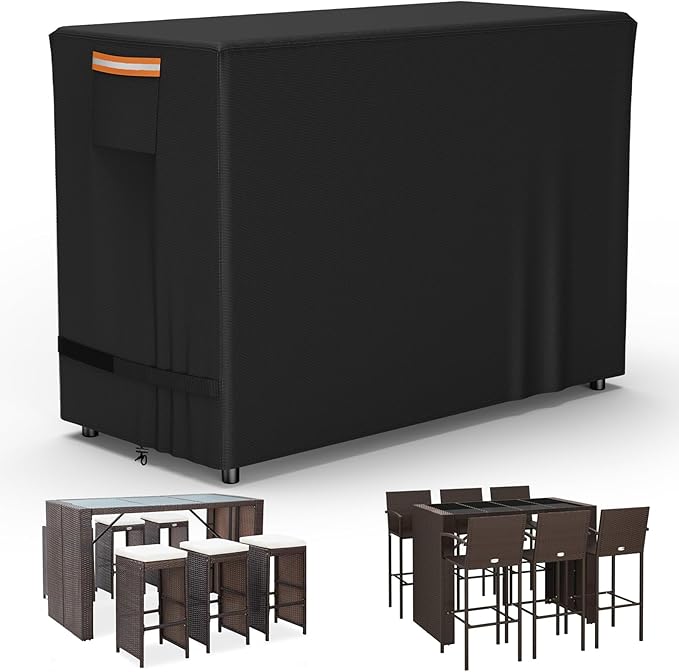 COSHNIBI Bar Height Patio Set Cover for 7 Pieces Patio Bar Dining Table and Chairs Set, Heavy Duty Waterproof Outdoor Bar Height Patio Table and Chairs Set Cover,60" L x 41" W x 41" H,Black
