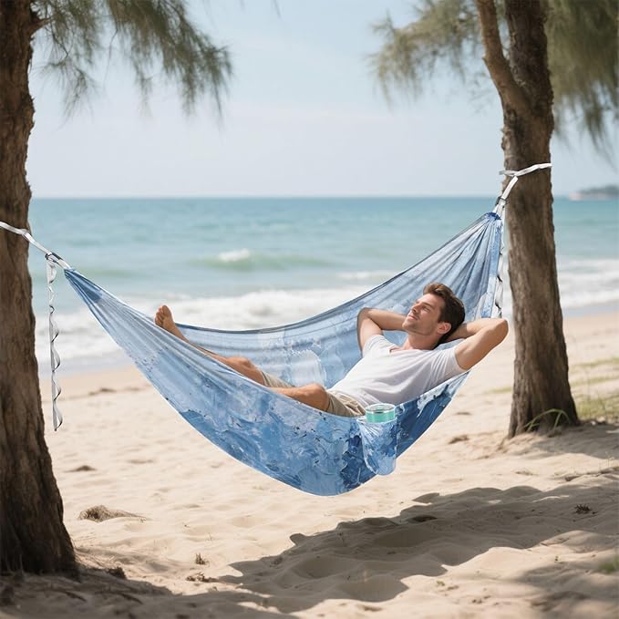 Abstract Art Splash Ink Blue Hammocks Hanging Hammock for Patio Backyard Lounge Base