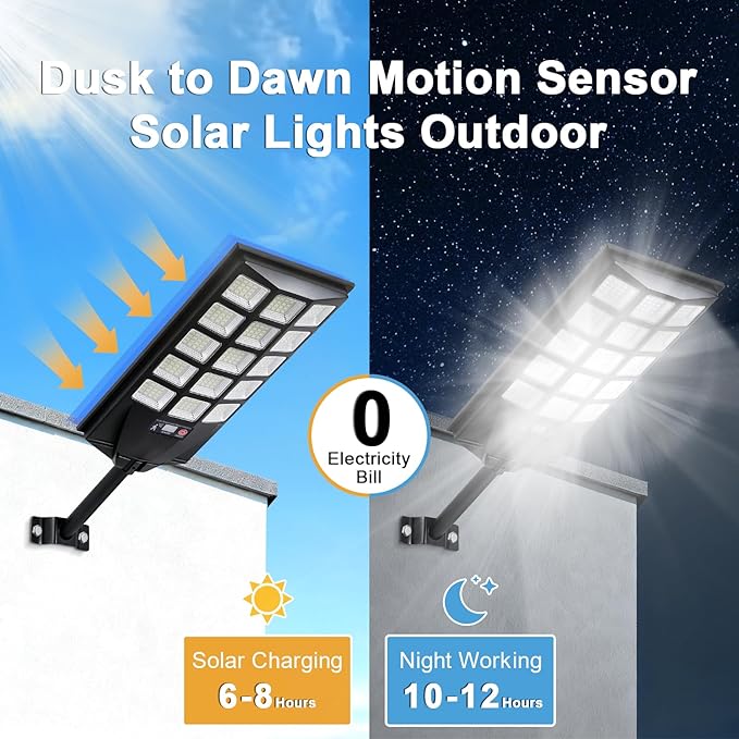 Jercoda Solar Lights Outdoor Waterproof, 6500K Dusk to Dawn Solar Street Light Motion Sensor with Remote, Solar Powered LED Security Flood Light for Outside Garden Yard Parking Lot Pathway, 4PACK