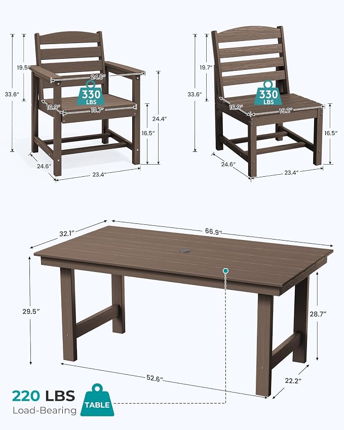 SERWALL HDPE Outdoor Dining Set for 10 with 2 Tables & 10 Chairs, Coffee | Includes 2 Rectangular Tables(67") and 10 Chairs. All-Weather Resistant Dining Furniture