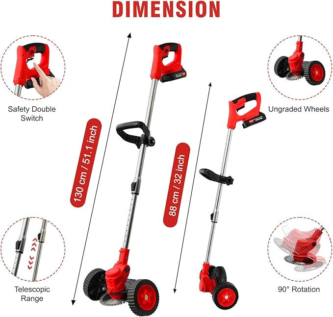 ALSO GO Cordless Weed Wacker 24V, Electric Grass Trimmer, 3 in 1 Weed Trimmer, 2 * 2A Batteries, Battery Powered Weed Eater/Brush Cutter/Lawn Mover for Garden and Yard