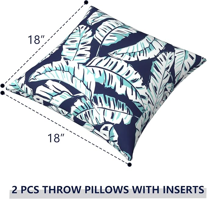 Outdoor Pillows for Patio Furniture 18x18 inch, Square Outdoor Throw Pillows with Inserts, Decorative Toss Pillows for Garden Couch Home Sofa Office Chair, Pack of 2, Baltic Palms White