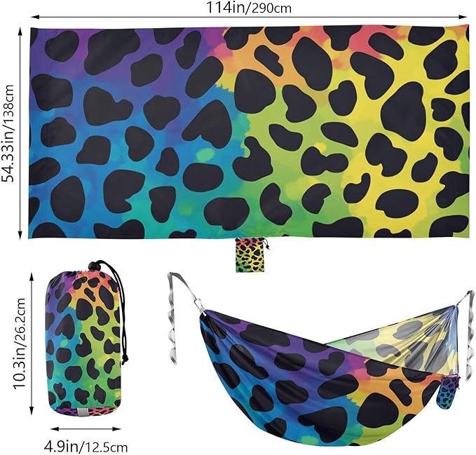Fashion Rainbow Leopard Print 330lb Capacity Hammocks for Camping with Portabl Carry Bag Indoor Hammock for Patio Backyard Lounge Base hamacas para Patio
