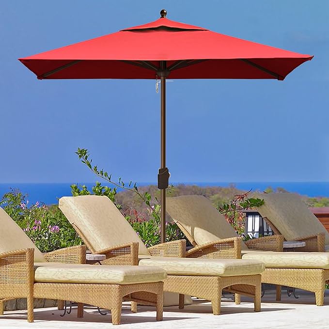 EliteShade USA 10-Year-Non-Fading 6x6Ft Square Market Patio Umbrella, UPF 50+ UV Protection Performance Sun Umbrella, Heavy Duty Commercial Grade Outdoor Table Umbrella with Crank, Windproof Vented Top for Garden, Pool, Deck and Outdoor Playsets, Logo Red