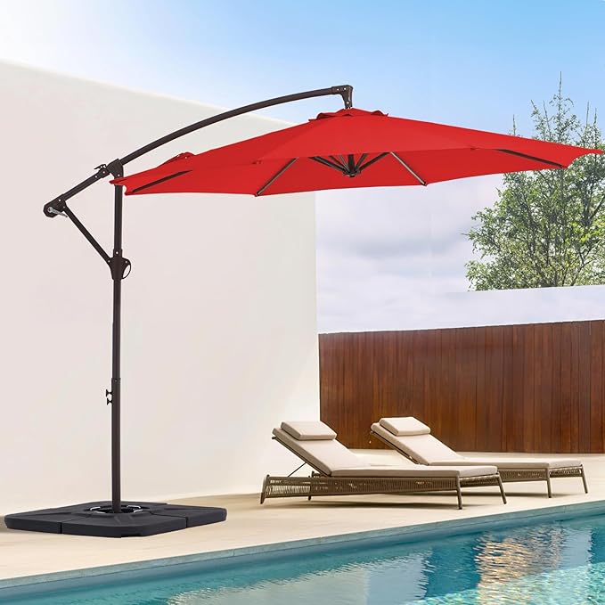 10FT Patio Umbrella, Outdoor Offset Cantilever Umbrella with Sturdy 8 Ribs and Reinforced Base, Easy Tilt Adjustment for Backyard Pool Garden,Orange