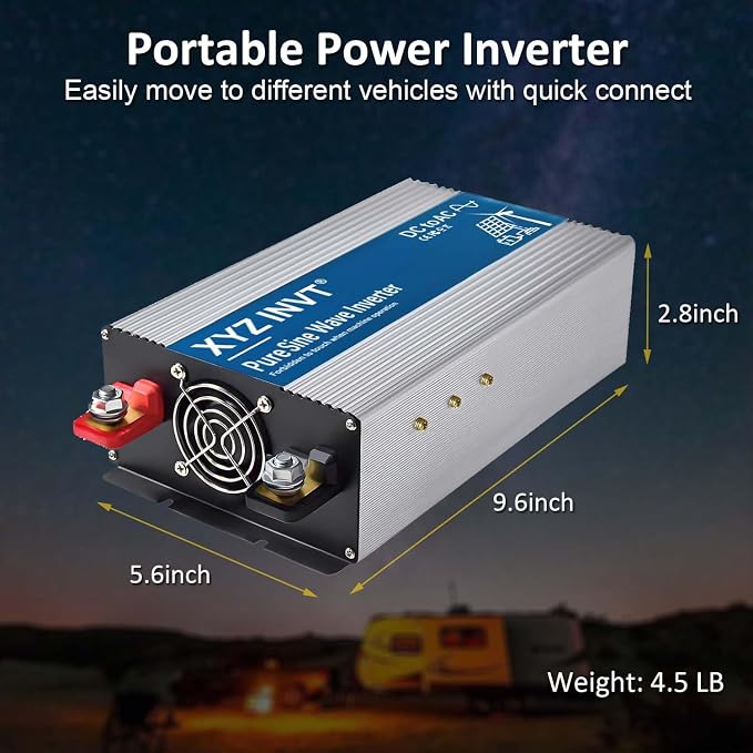 2000W Pure Sine Wave Inverter DC 12V to AC 110V 120V, 3600W Peak Power Inverter with 4 AC Outlets and LED Display for Car, Truck, Solar, Home Off Grid Over 90% Efficiency
