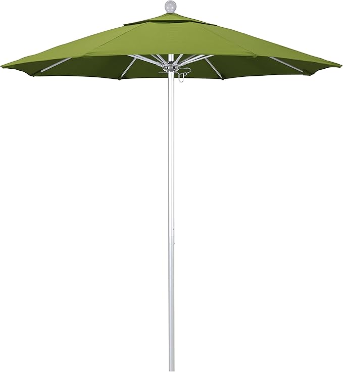 California Umbrella 7.5' Rd. Venture Series Contract Grade Patio Umbrella, Push Open Pin Stop, Silver Finish, Sunbrella Spectrum Cilantro