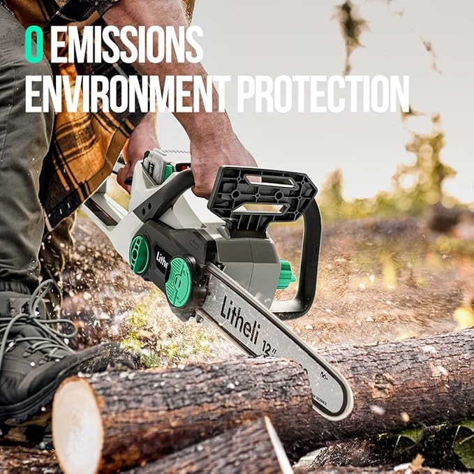 Litheli Cordless Battery Chain Saw 12", 40V 2.0Ah Battery Powered Chainsaw, Electric Chainsaws for Trees, Pruning, Branch Cutting, Yard, Garden Battery and Charger Included