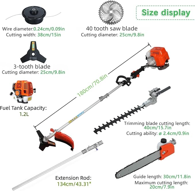 5 in 1 Weed Wacker Gas Powered, 52CC 2-Stroke String Trimmer/Edger, Pole Saw, Hedge Trimmer and Brush Cutter Blade with Extension Pole – Gas Powered Yard Tool for Landscaping Red