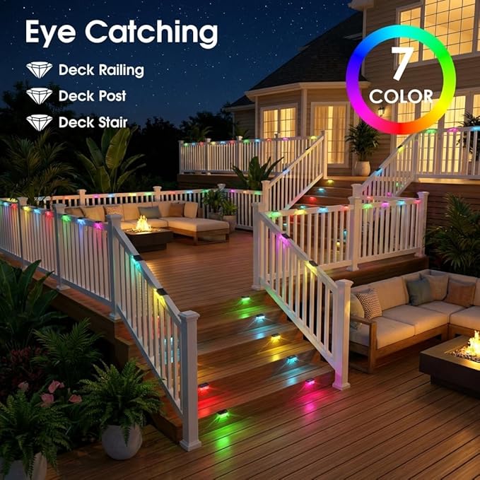 Eyrosa Solar Deck Lights 16 Pack, Solar Lights Outdoor Waterproof for Outside, Stairs, Step, Fence, Yard, Garden, Patio, Pool, Railing (Color Changing)