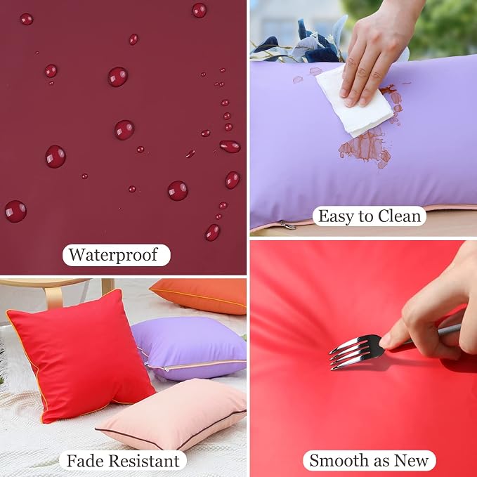 Set of 2 Leather Waterproof Lumbar Pillow Covers 12x20 Inch Fadeproof Outdoor Rectangle Pillowcase Durable Cushion Sham Decorative for Garden Patio Tent Balcony Bench Sofa, Burgundy
