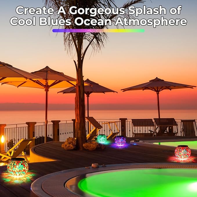VIHOSE 4 Pcs Color Changing Mosaic Solar Lights Outdoor LED Ball Globe Garden Table Light Waterproof Solar Night Lamps for Christmas Patio Garden Party Yard