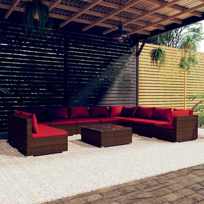 Patio Lounge Set with Cushions,Conversation Patio Furniture Porch Furniture Sets Garden Furniture Suitable for Patio, Deck, Front Porch, Poolside or Balcony Brown Poly Rattan