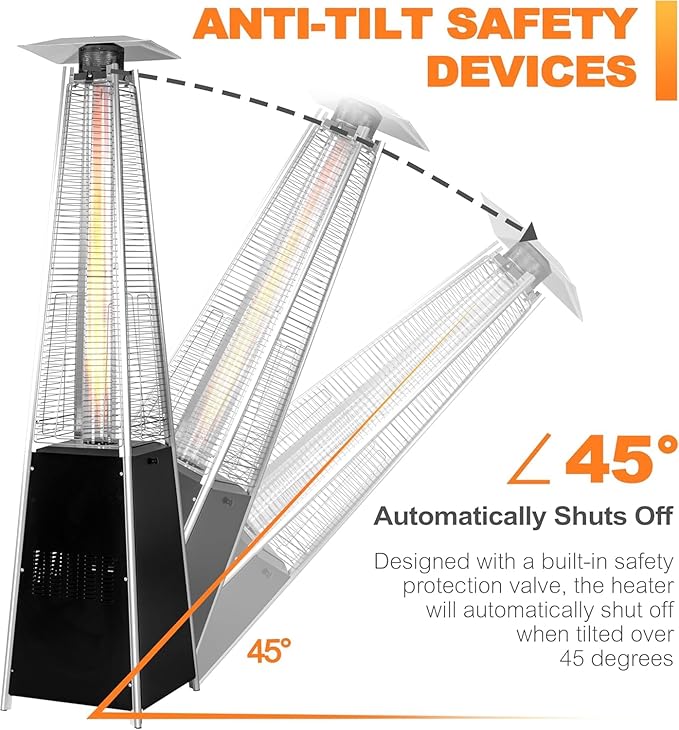 Nuu Garden 48,000 BTU Pyramid Outdoor Propane Heater - Pyramid Design with Wide Heat Coverage, Includes Oxford Cover, Hammered Bronze/Black