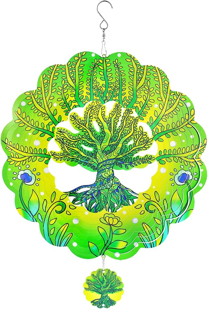 Wind Spinners,12 inch Tree of Life with 360° Swivel Hook for Yard and Garden, Bird Wind Catcher, Metal Wind Spinners Outdoor for Lawn Hanging Crafts Decor Kinetic Yard Art Ornament Gifts