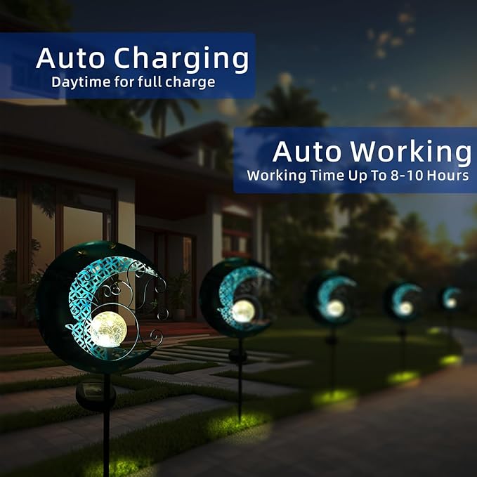 Solar Moon Lights Outdoor Garden Decorative Lights Waterproof Crackle Glass Globe Metal Stake Yard Decorations for Lawn Patio Backyard Ornaments Gifts for Birthday,Mothers Day Grandma (1pc)