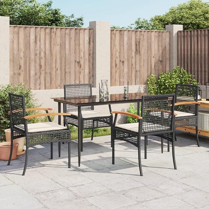 5 Piece Patio Dining Set with Cushions, Outdoor Lounge Sets Patio Conversation Set Outdoor Sofa Sets Sectional Sofa for Garden Piazza Negotiation Area Exhibition Black Poly Rattan
