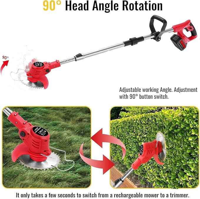 Cordless Garden Strimmers,Electric Cordless 48v Grass Strimmer with 2 X 2000mAh Battery, Adjustable Metal Blades,Garden Trimmer Telescopic Lightweight with Roller, 850W, for Gardens,Park Lawns