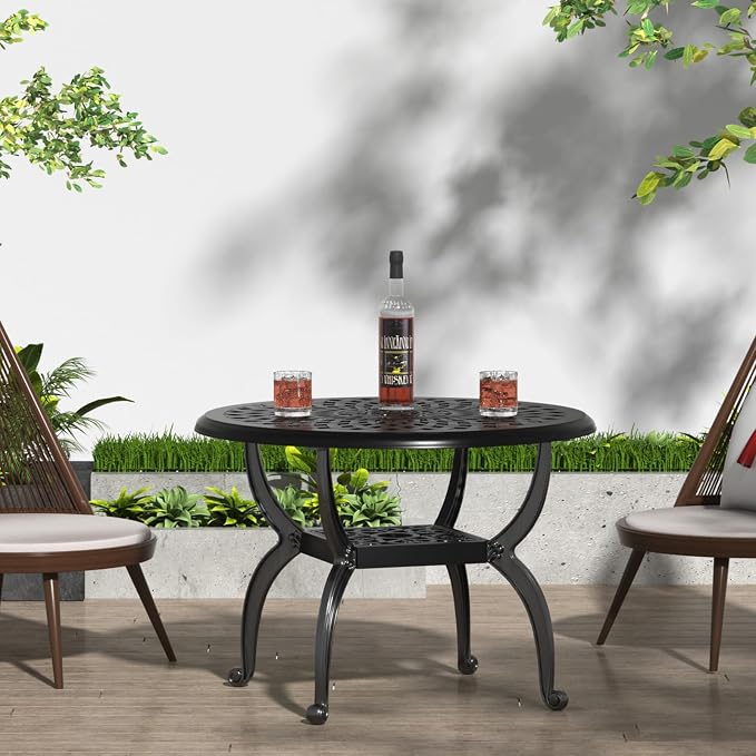 21" Patio Bistro Table, Cast Aluminum Side Table, Outdoor End Table for Garden/Yard/Pool/Porch, Black