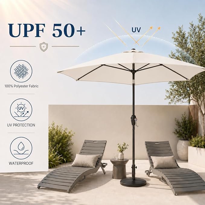 7.5ft Patio Umbrella, Outdoor Table Market Umbrella with Smooth Crank Lift, 6 Windproof Fiberglass Ribs, UPF50+ UV Protection for Deck, Pool, Garden and Backyard
