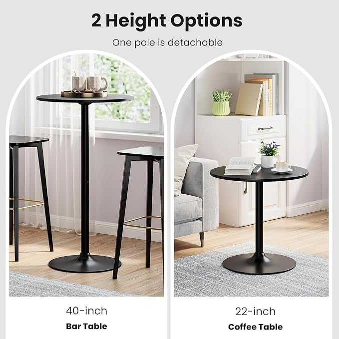 ERGOMASTER Cocktail Table,Two-in-one Modern Style Standing Circular Bar Table 40"/22" Two Convertible Height Suitable for Dining Room, Restaurant, Kitchen (2, Black)