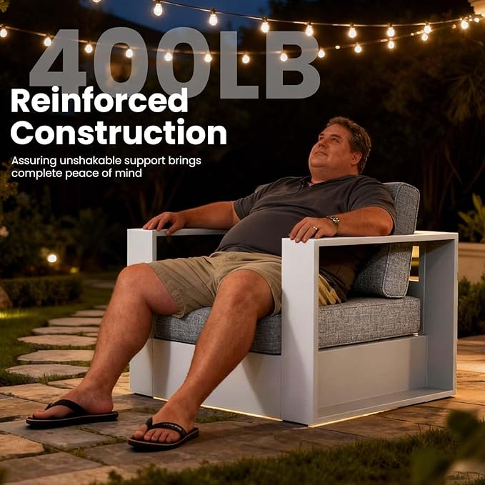 4 Pieces Patio Furniture Set with Coffee Table, Metal Modern Conversation Set with Deep Seating and Widened Aluminum Frame for Deck, Porch, Garden