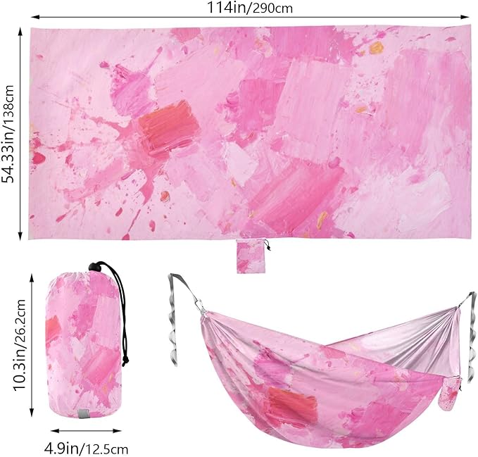 Abstract Art Square Splash Ink Pink Outdoor Hammock with Portabl Carry Bag Cloth Hammock for Indoor Outdoor Patio