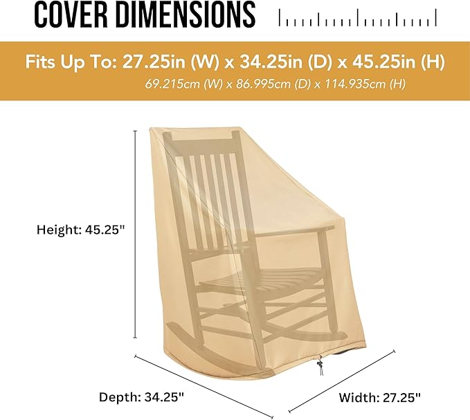Shine Company Weatherproof Outdoor Rocking Chair Cover, 100% Woven Polyester, Elastic Cord with Toggle, Apricot Crush
