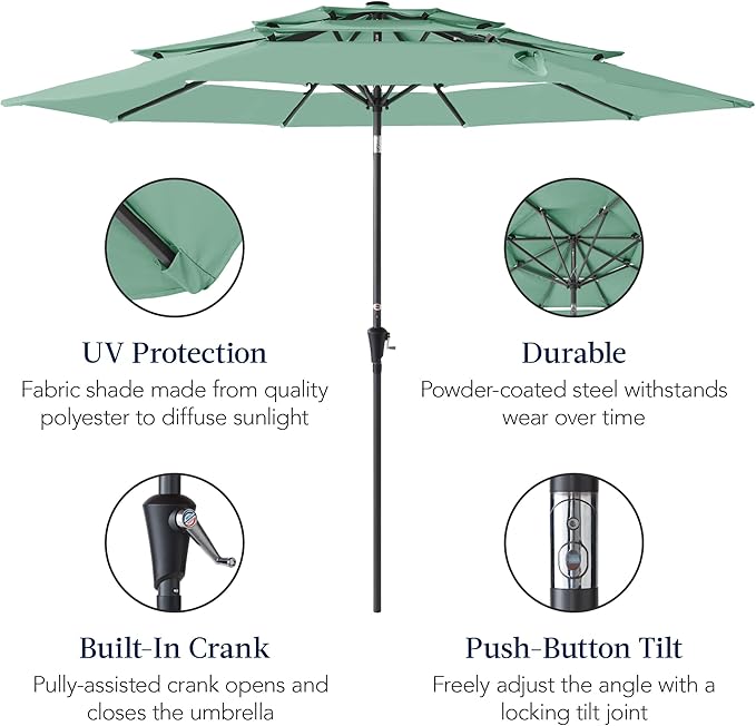 Best Choice Products 10ft 3-Tier Market Patio Umbrella, Outdoor Sun Shade with Tilt, Crank Lift, 8 Ribs for Backyard, Deck, Poolside