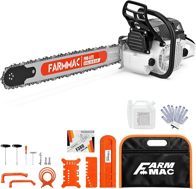 F380W Gas Chainsaw with 28 Inch Advance Bar, 72cc 2-Cycle Gasoline Power Chain Saws, 3.6KW 4.8HP for Professional Logging Work, Power Chain Saw All Parts Compatible with MS381 MS380 038