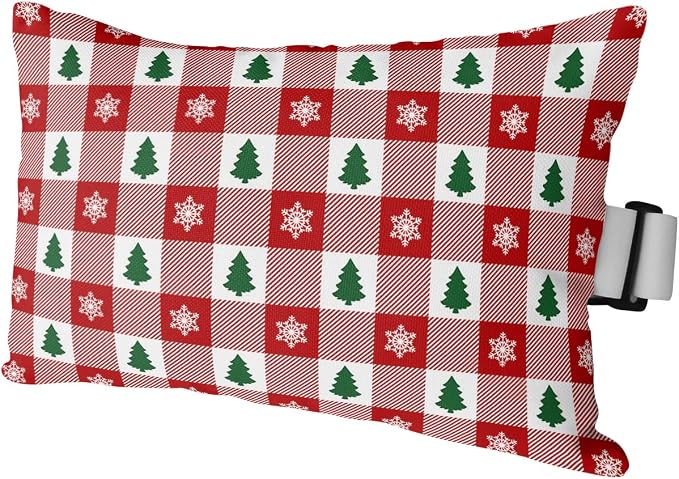 Outdoor Pillows Covers with Inserts Christmas Tree Snowflake Red White Plaid Waterproof Recliner Pillow with Adjustable Strap Throw Pillows for Patio Furniture Pool Lounge Chair, 11x16 inch, 1PCS