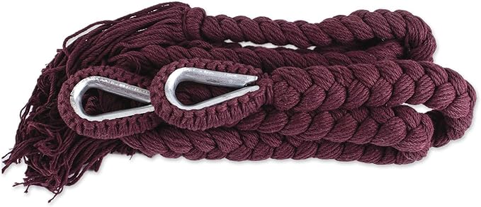 NOVICA Artisan Handmade Cotton Rope Hammock Burgundy Tasseled Triple from Mexico Solid Maya [Bed Size 83in L x 94in W Total Length 150in L Fringe 23.5in L] ' Veranda in Bordeaux' Triple