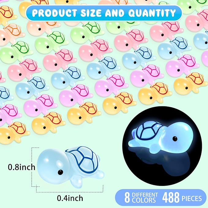 488PCS Luminous Mini Resin Turtle 8 Color Tiny Turtle Figurines Bulk | Miniature Turtles Animals Glow in The Dark, Tiny Turtle Figurines to Hide, Micro Ocean Garden Landscape, Aquarium, Dollhouse
