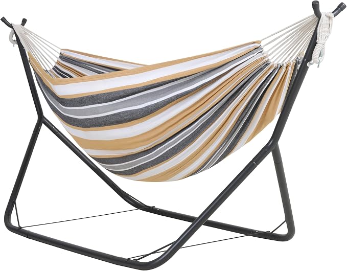 ANOW Space Saving Hammock with Stand Included, Heavy-Duty Hammock Stand with Adjustable Height for Indoor Outdoor, 475 Lbs Capacity, Coffee Stripes
