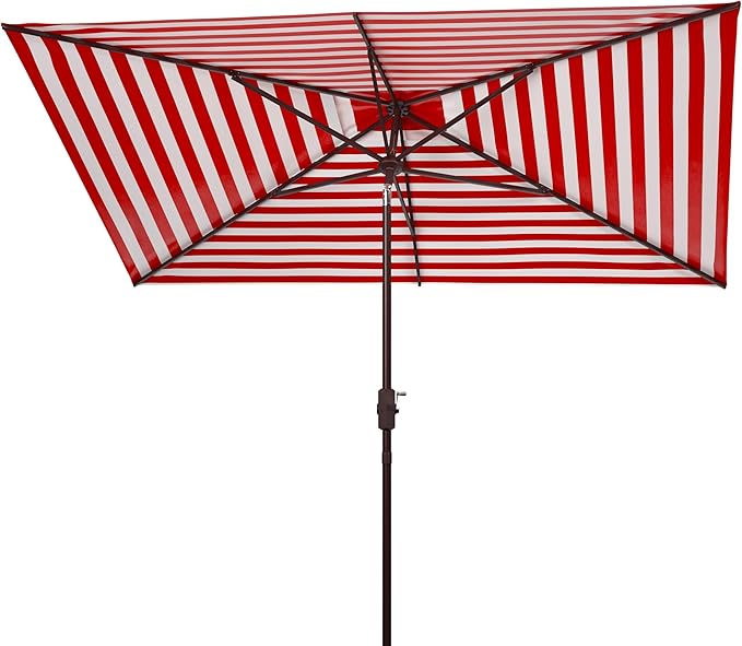 SAFAVIEH Outdoor Collection Athens Red 7 x 10 Ft Rectangular Auto Tilt Crank UV Protected Umbrella
