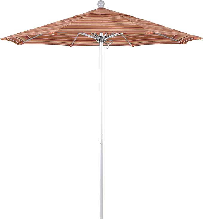 California Umbrella 7.5' Rd. Venture Series Contract Grade Patio Umbrella, Push Open Pin Stop, Silver Finish, Sunbrella Spectrum Cilantro