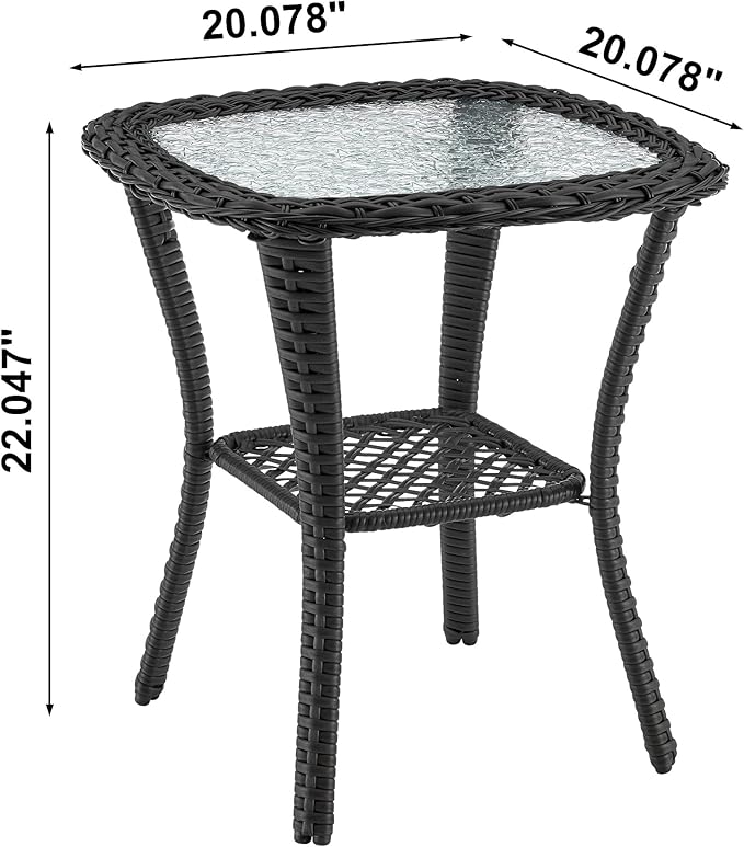 Manhattan Comfort Fruttuo 3-Piece Patio Conversation Set, Swivel Steel Rattan Chairs with Removable Cushions & Tempered Glass End Table, Weather-Resistant Outdoor Furniture for Backyard & Porch, Cream