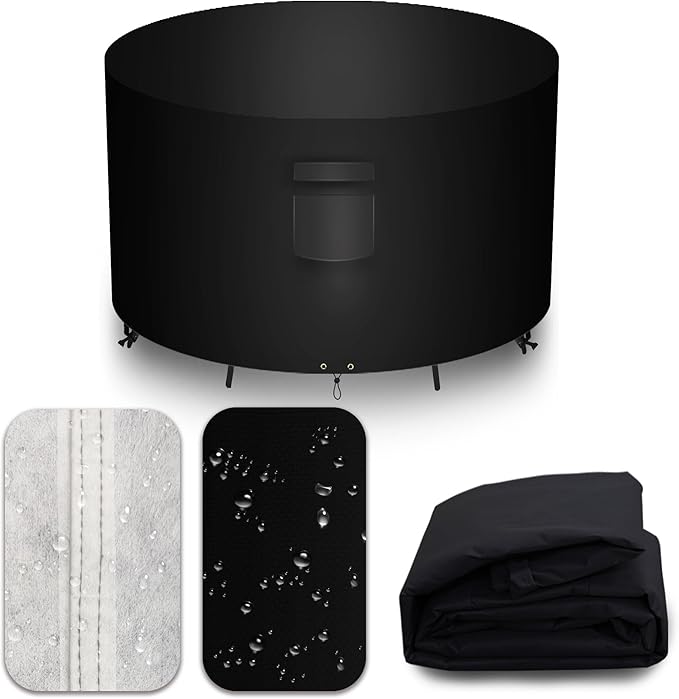 Heavy Duty Patio Furniture Covers Waterproof, 600D Round Outdoor Furniture Cover Waterproof for Sectional Sofa Couch, Outdoor Dining Table and Chair Set Covers 20"DIA x 23"H, Black