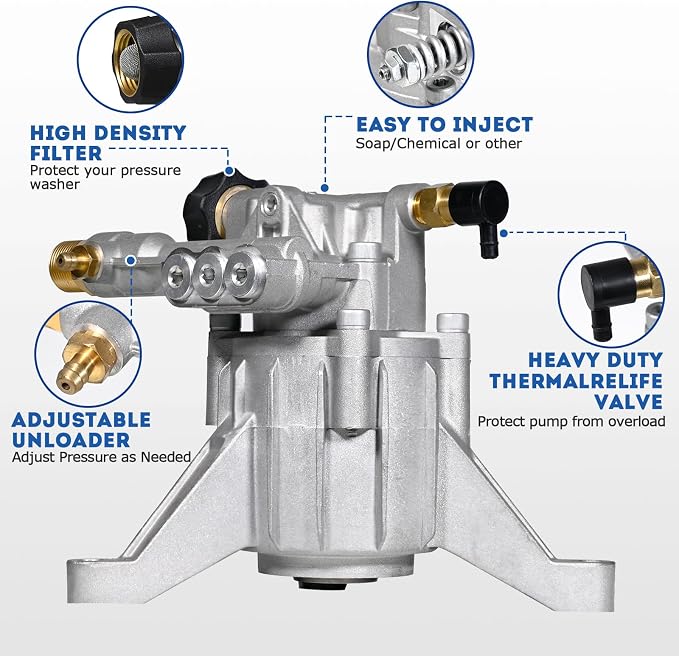 TOOLCY 7/8" Shaft Vertical Pressure Washer Pump - Rear Inlet/Outlet Max 3400 PSI @ 2.5 GPM OEM & Power Washer Pump for Gas Washer, Replacement for Simpson, Honda etc