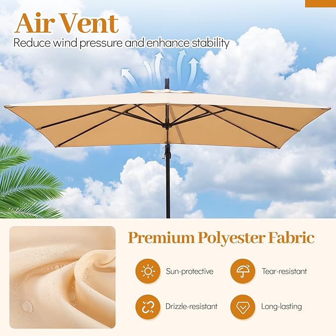 Tangkula 8x8 FT Patio Umbrella with Base Included, Square Offset Cantilever Outdoor Umbrella with 360 Degree Rotation, Crank Handle, Sandbags, 8 Ribs for Pool Deck Garden Backyard