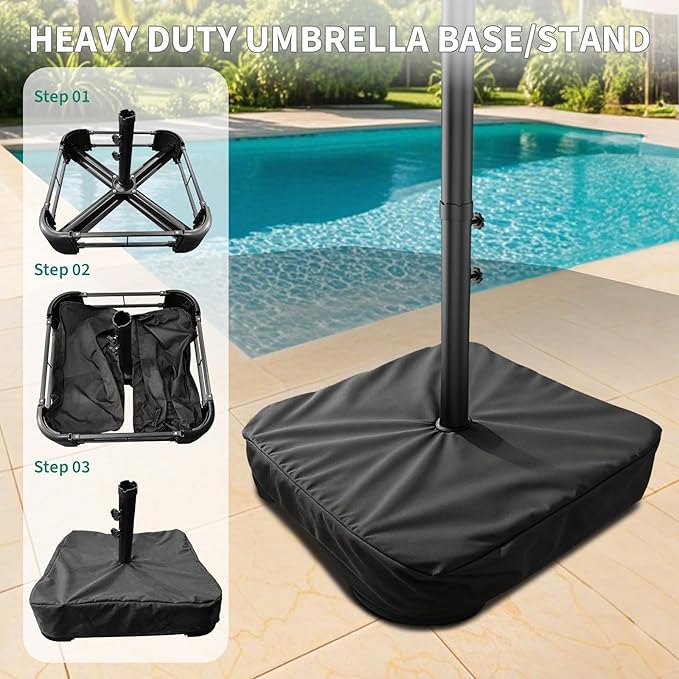15FT Large Patio Umbrella with Base Included, Outdoor Double-Sided Rectangle Market Umbrella with Crank Handle for Pool, Lawn, Garden, Backyard, Beige