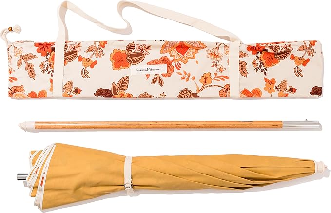 Business & Pleasure Co. Rio Umbrella Scalloped Brim For Beach, Patio or Picnic - 6' Boho Beach Umbrella, 7' Tall Wood Pole, UPF 50+