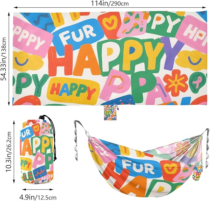 Colorful Cartoon Happy Decor 330lb Capacity Hammocks for Camping with Portabl Carry Bag Rope Hammock for Camping Travel Accessories hamacas para Patio