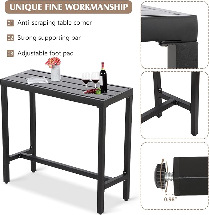 Outdoor Bar Table, Patio Counter Height Bar Table, 55" Rectangle Bar Tables for Patio, Garden, Yard, Balcony, Poolside