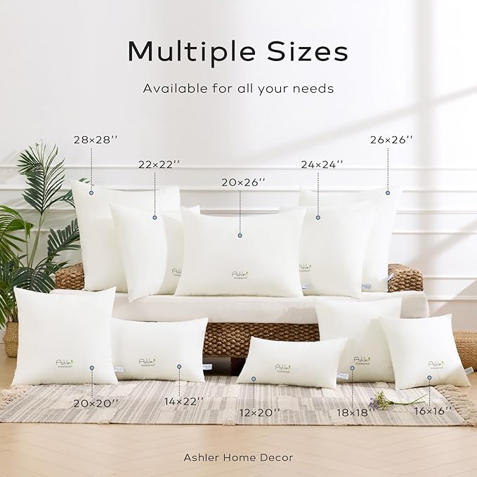 Ashler Home Deco Outdoor Pillow Inserts 18x18 Pack of 4, Waterproof Patio Furniture Pillows Decorative for Garden, Hypoallergenic Pillow Square Lumbar Pillow Form for Sofa Couch