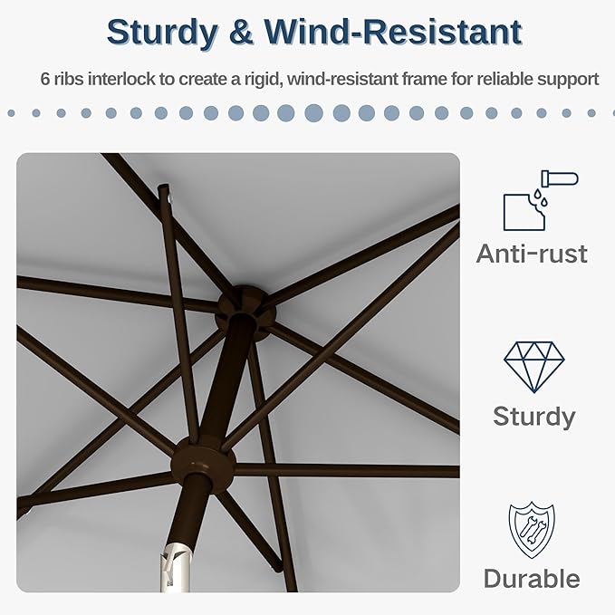 6.5'x10' Rectangular Patio Outdoor Umbrella,Large Coverage with Push-Button Tilt & UV Protection,Sturdy Ribs for Deck,Lawn,Pool,Backyard