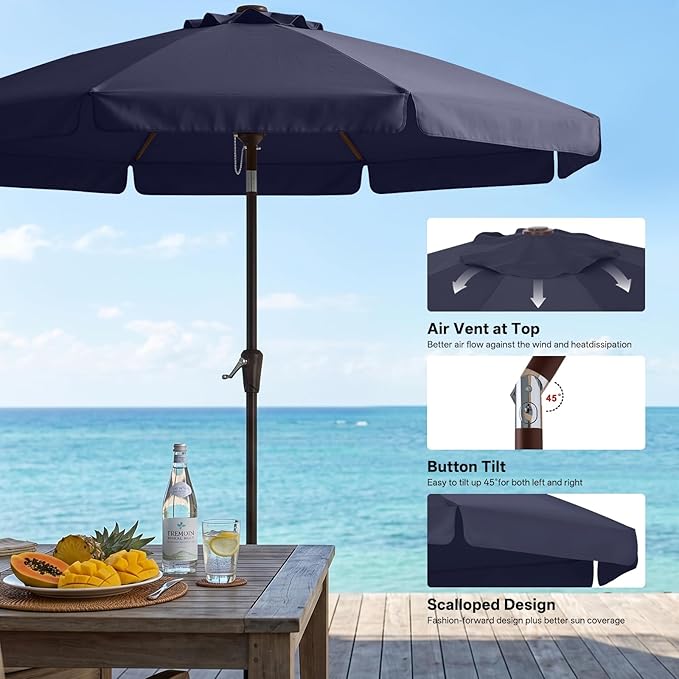 ABCCANOPY 10ft Scalloped Patio Umbrella, Outdoor Table Umbrella with Tilt and Crank, Fiberglass Ribs Deck Umbrella for Patio, Pool, Garden, Picnic (Tibetan Blue)
