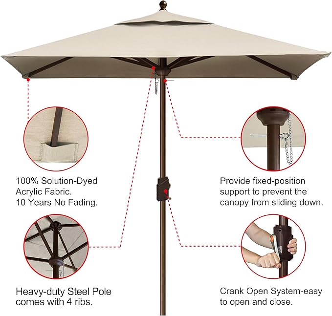 EliteShade USA 10-Year-Non-Fading 6x6Ft Square Market Patio Umbrella, UPF 50+ UV Protection Performance Sun Umbrella, Heavy Duty Commercial Grade Outdoor Table Umbrella with Crank, Windproof Vented Top for Garden, Pool, Deck and Outdoor Playsets, Antiq...