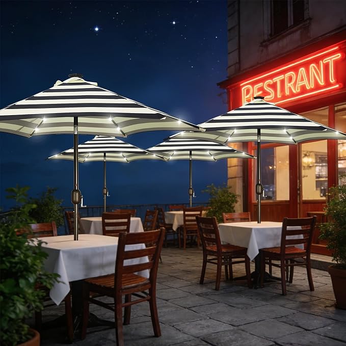 Blissun 7.5 ft Solar Umbrella, 18 LED Lighted Patio Umbrella, Table Market Umbrella