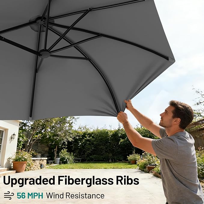 AreShark 15ft Patio Umbrella with Base, Double Sided Outdoor Umbrella with 12 Fiberglass Ribs, Large Outdoor Umbrella for Garden, Pool, Deck, Backyard & Market, Grey